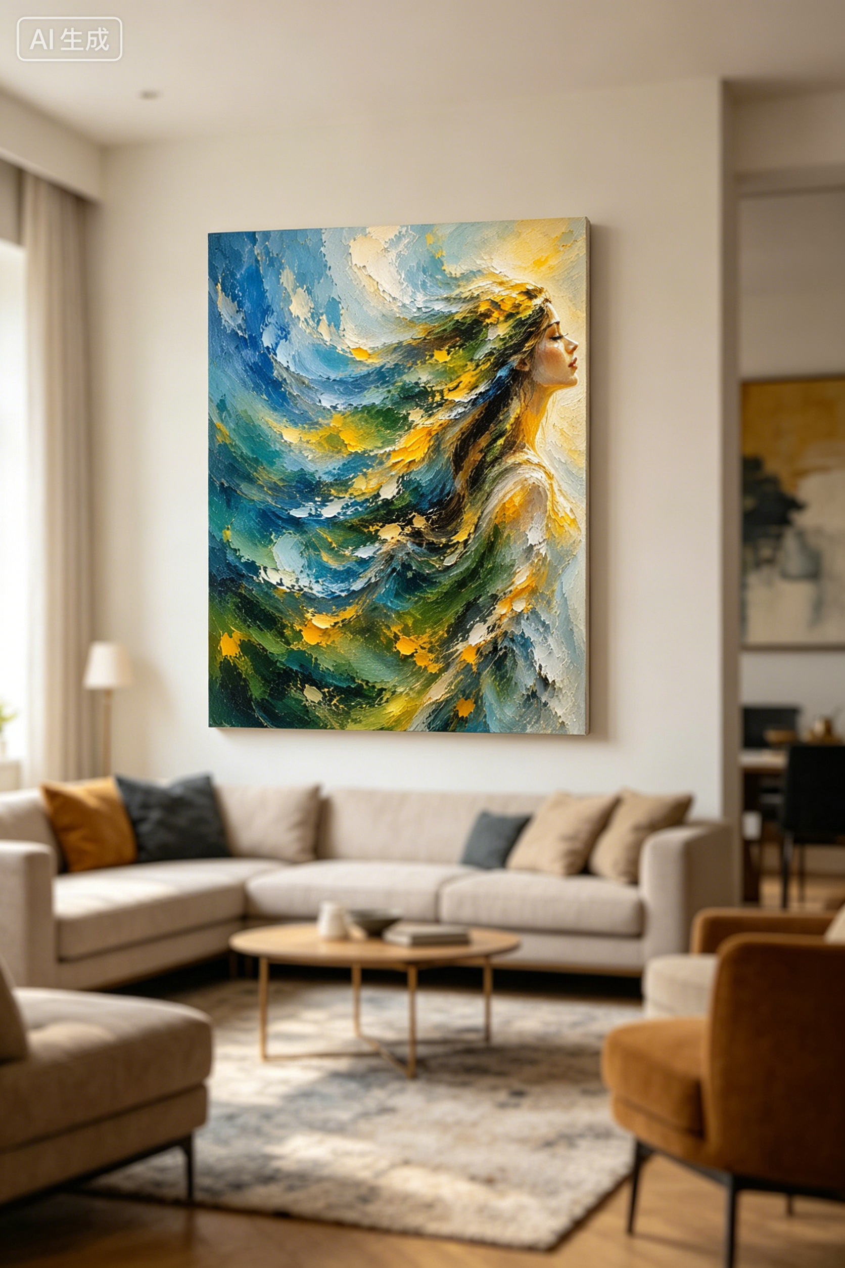 Tranh Canvas Nghệ Thuật Cô Gái Và Hoa Lá Tông Tối Trang Trí Phòng Khách