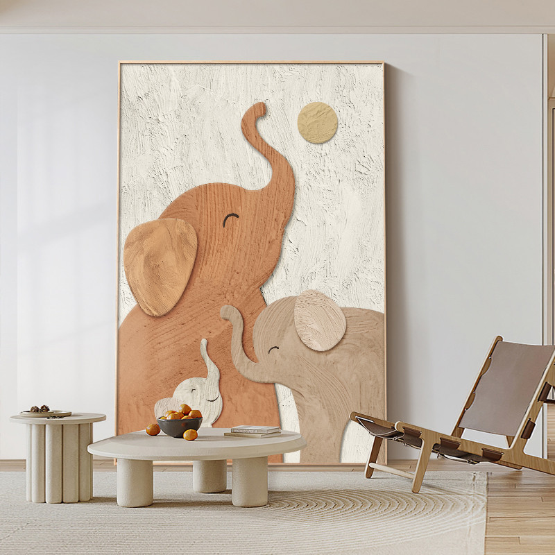 Tranh Decor Gia Đình Voi Nghệ Thuật Tối Giản Treo Tường Phòng Khách – Biểu Tượng Gắn Bó Yêu Thương60x80cm