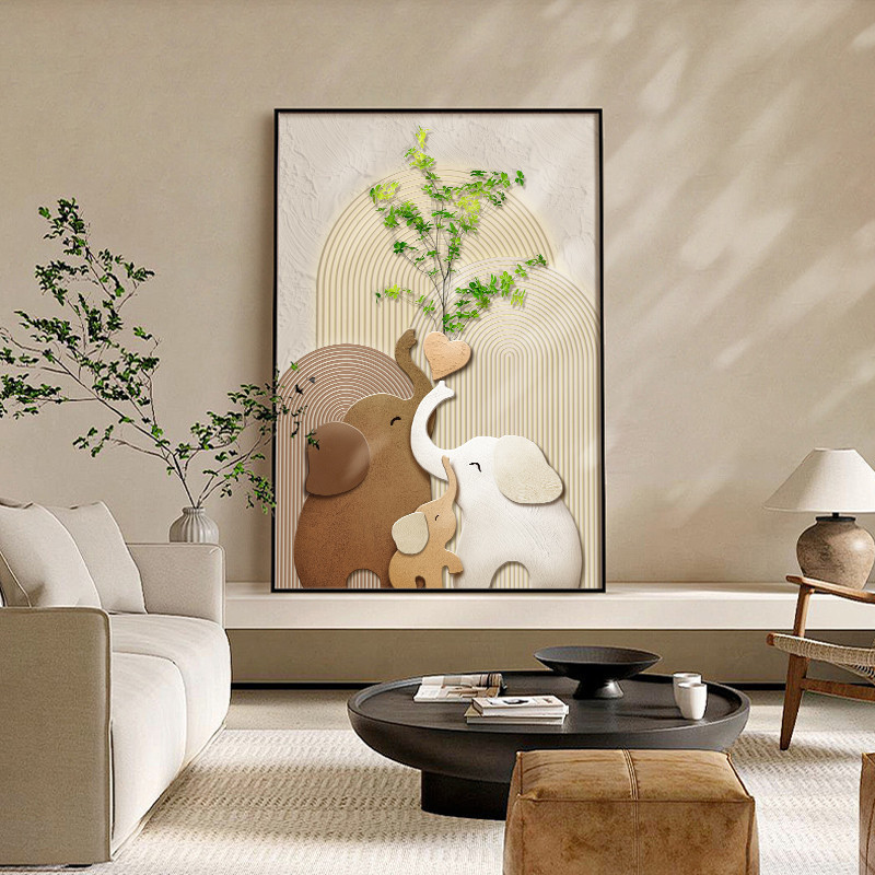 Tranh Decor Gia Đình Voi Nghệ Thuật Tối Giản Treo Tường Phòng Khách – Biểu Tượng Gắn Bó Yêu Thương60x80cm