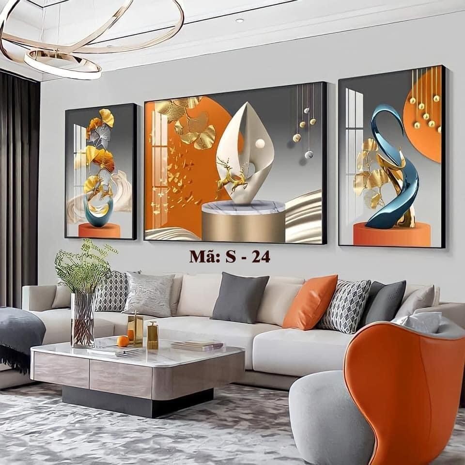 Bộ 3 Tranh Tráng Gương " Trườu Tượng Hiện Đại" In UV5D Cao Cấp. Trang Trí Nhà Cửa