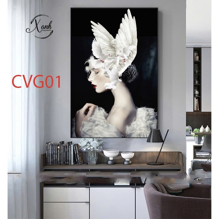 Tranh canvas CÔ GÁI HOA HỒNG TRỪU TƯỢNG trang trí nội thấtTranh trang trí phòng khách