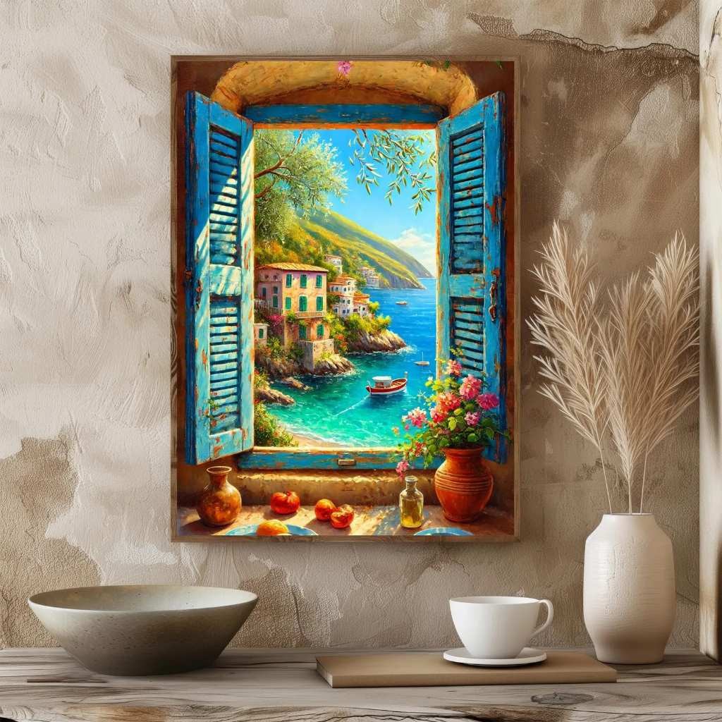 Tranh cửa sổ tranh canvas phong cảnh SNY16 - Tranh trang trí treo phòng ngủ, phòng khách