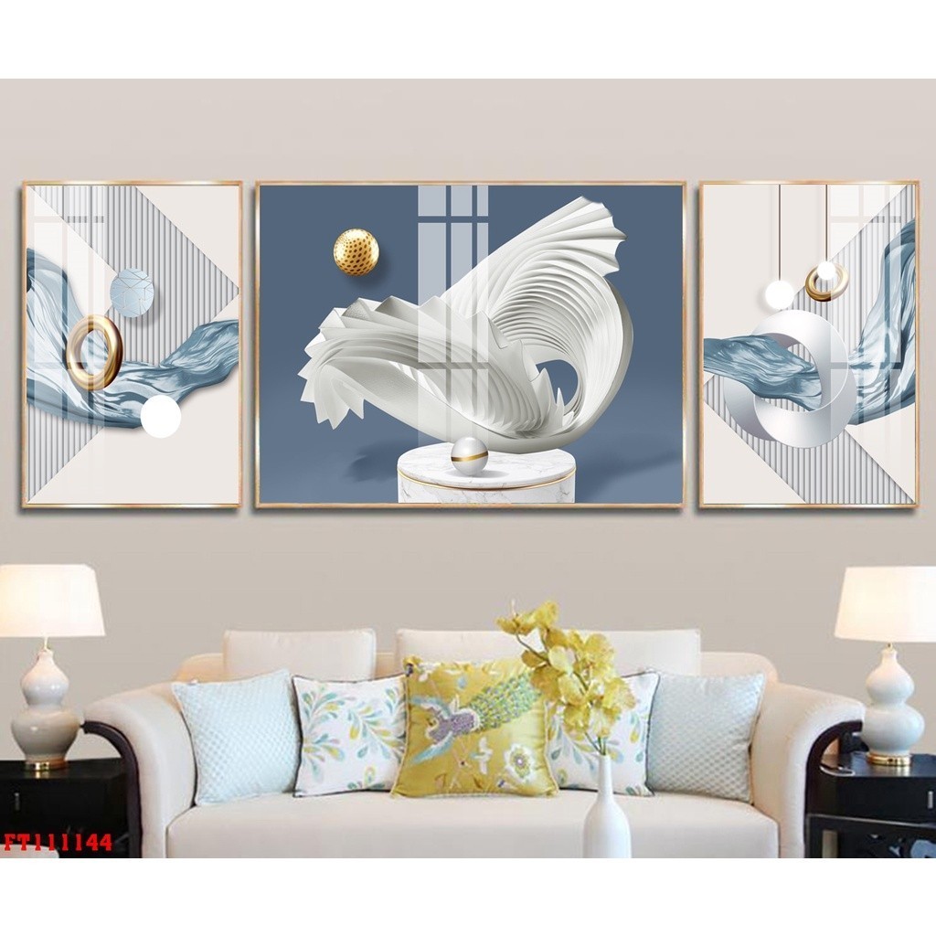 Bộ 3 Tranh Tráng Gương " Trườu Tượng Hiện Đại" In UV5D Cao Cấp. Trang Trí Nhà Cửa