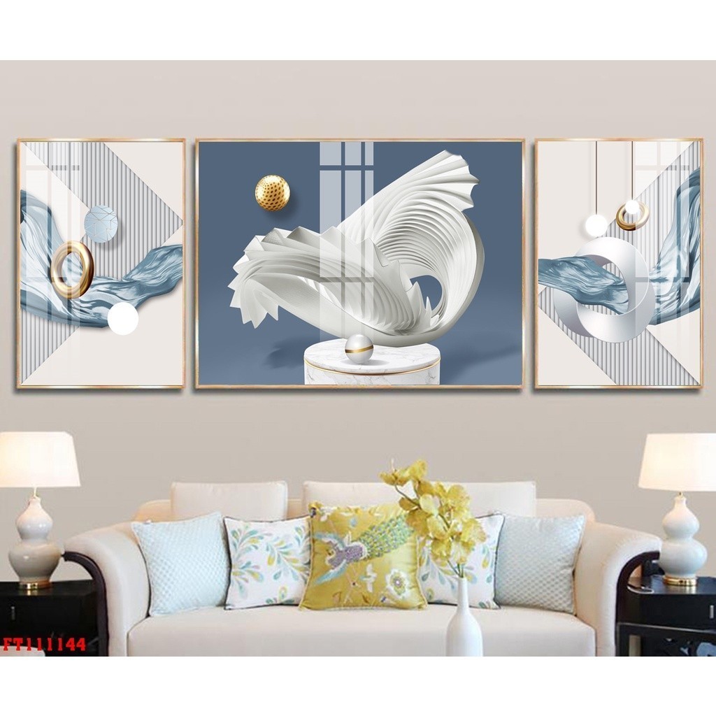 Bộ 3 Tranh Tráng Gương " Trườu Tượng Hiện Đại" In UV5D Cao Cấp. Trang Trí Nhà Cửa