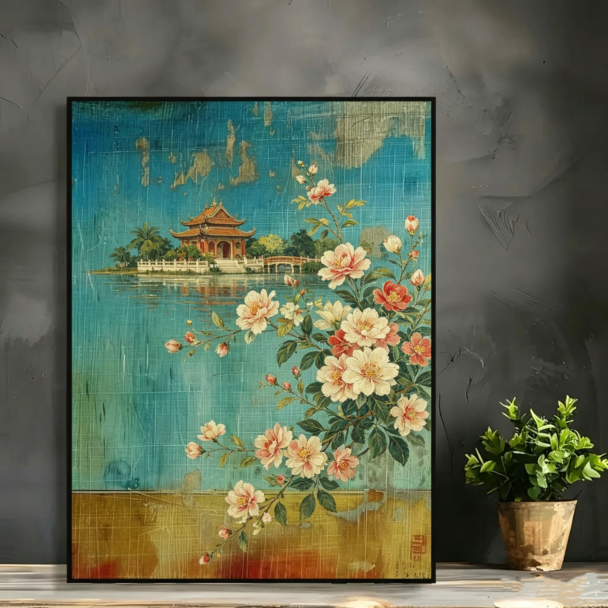 Tranh treo tường trang trí phòng khách, quán cà phê, shop | Tranh phong cảnh cổ điển Việt Nam