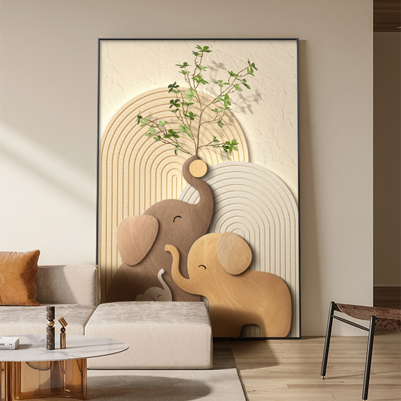 Tranh Decor Gia Đình Voi Nghệ Thuật Tối Giản Treo Tường Phòng Khách – Biểu Tượng Gắn Bó Yêu Thương60x80cm