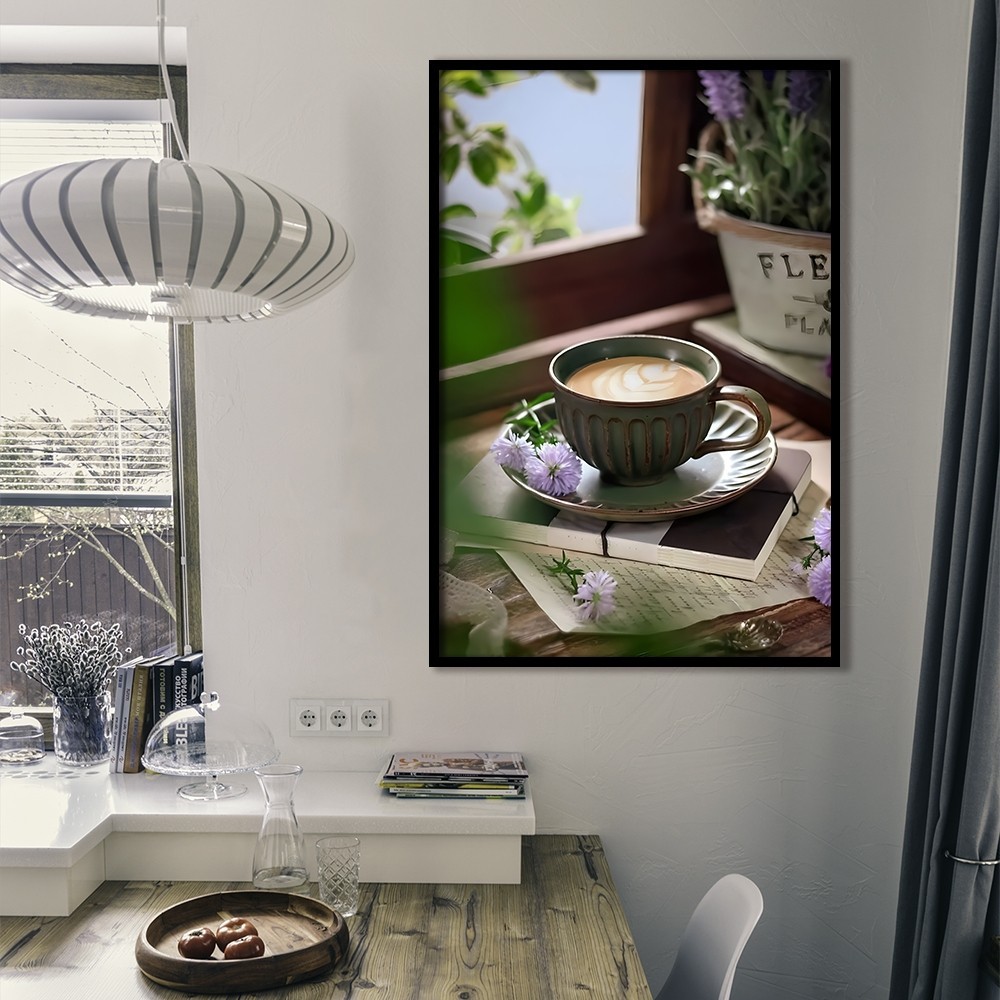 Tranh tường chủ đề cà phê cổ điển, khung gỗ, trang trí quán cà phê và phòng ngủ