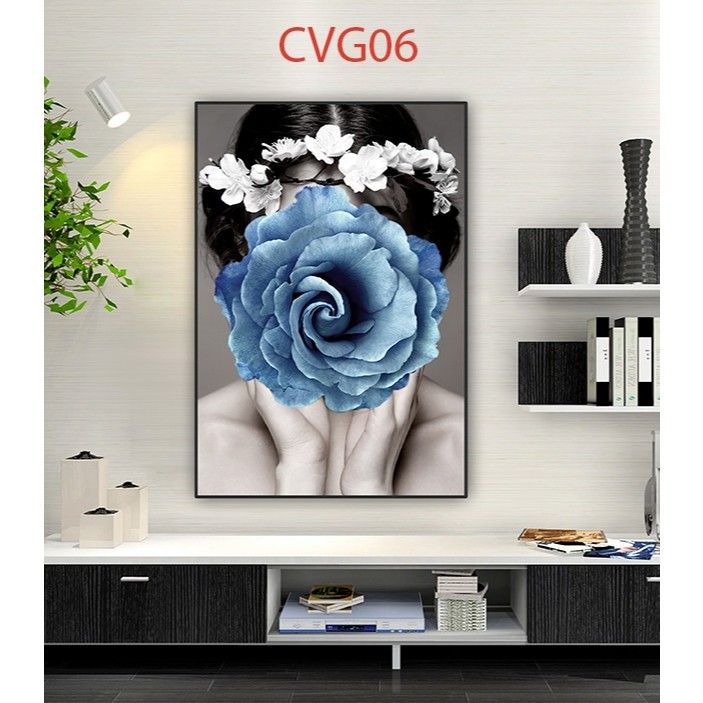 Tranh canvas CÔ GÁI HOA HỒNG TRỪU TƯỢNG trang trí nội thấtTranh trang trí phòng khách