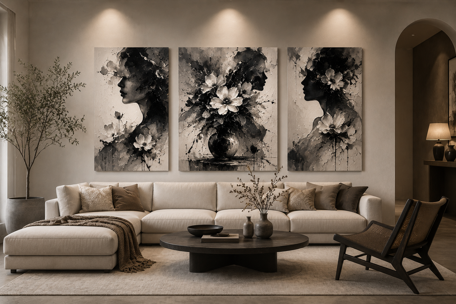 Bộ Tranh Canvas 3 Tấm Thiếu Nữ Nghệ Thuật Hiện Đại（Không khung）