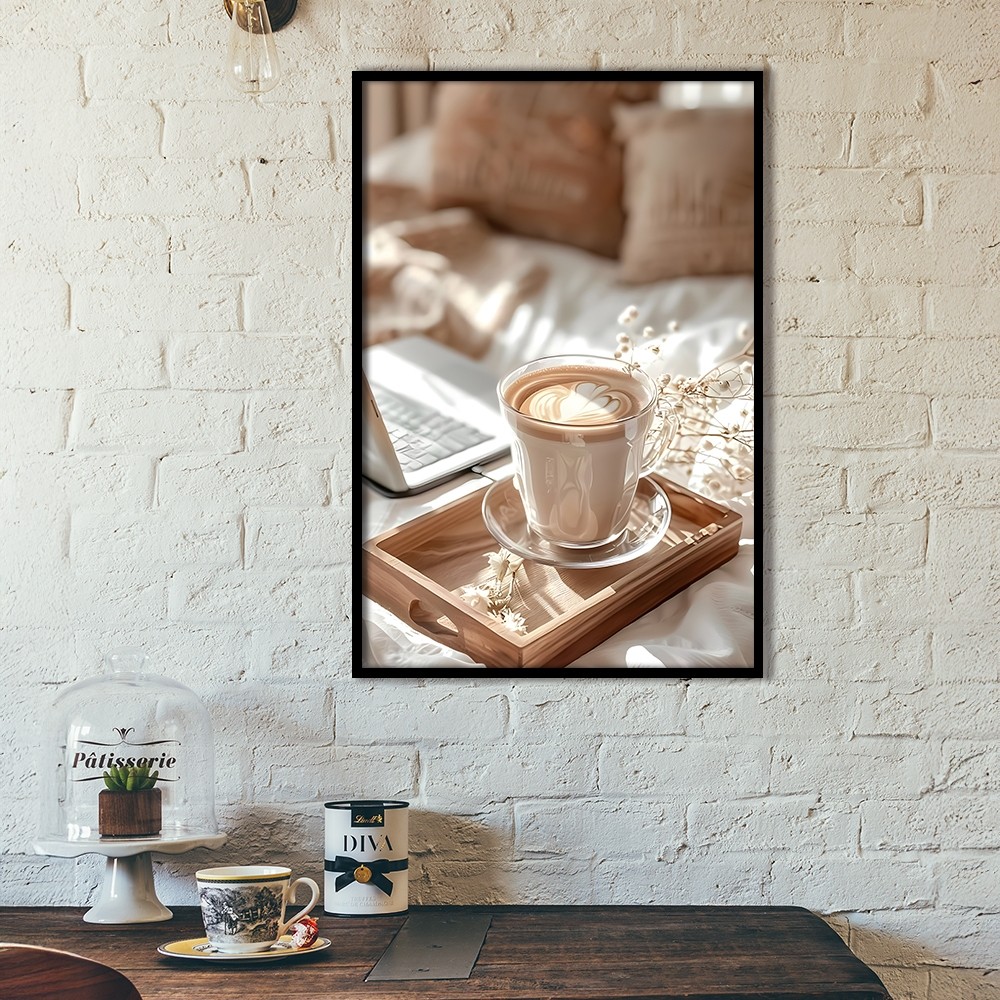 Tranh tường chủ đề cà phê cổ điển, khung gỗ, trang trí quán cà phê và phòng ngủ