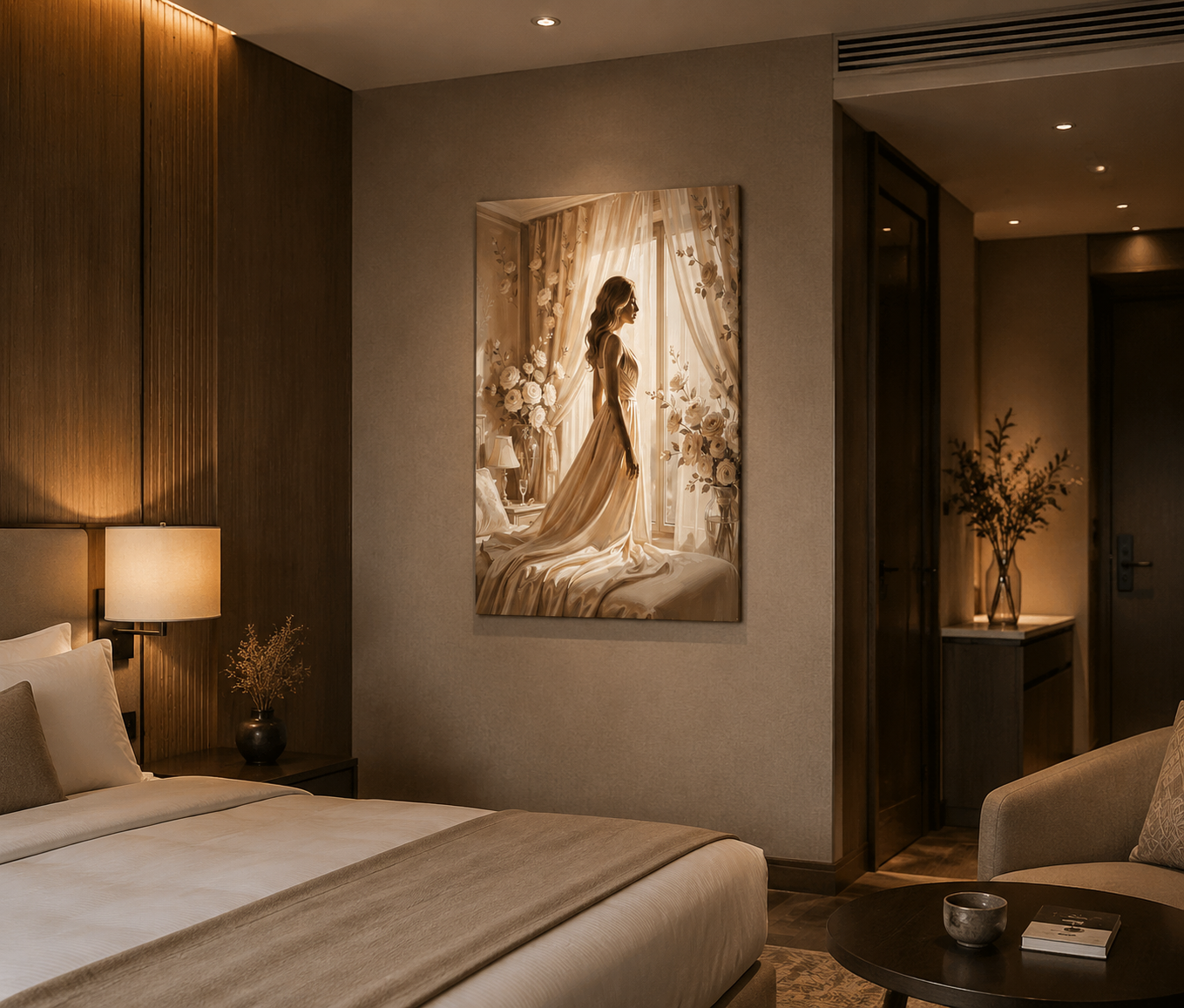 Tranh treo tường nghệ thuật cô gái cao cấp cho khách sạn – vẻ đẹp tinh tế nâng tầm không gian sang trọng
