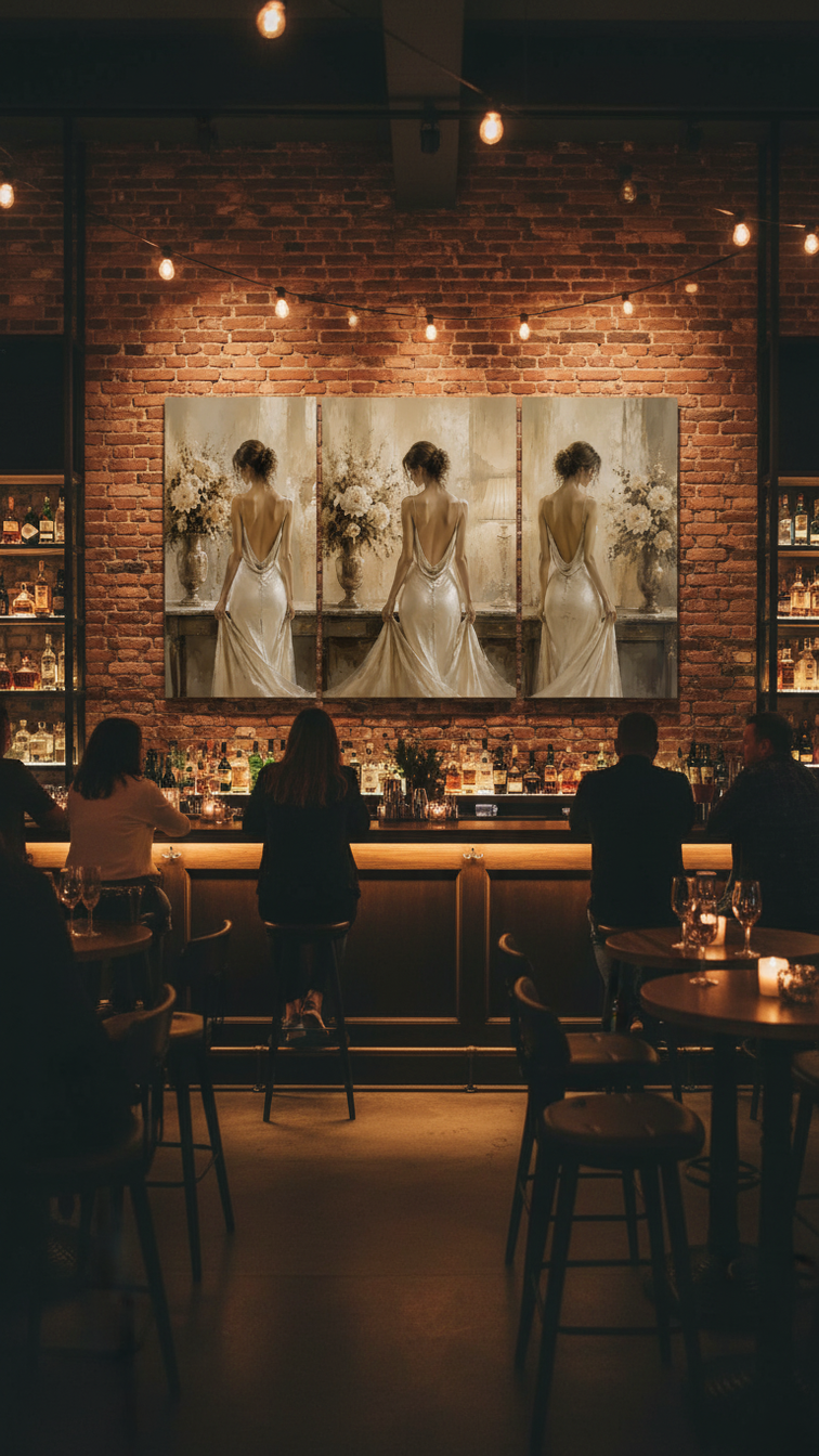 Bộ 3 tranh treo tường nghệ thuật cô gái quyến rũ – trang trí khách sạn, quán bar sang trọng và đầy cuốn hút