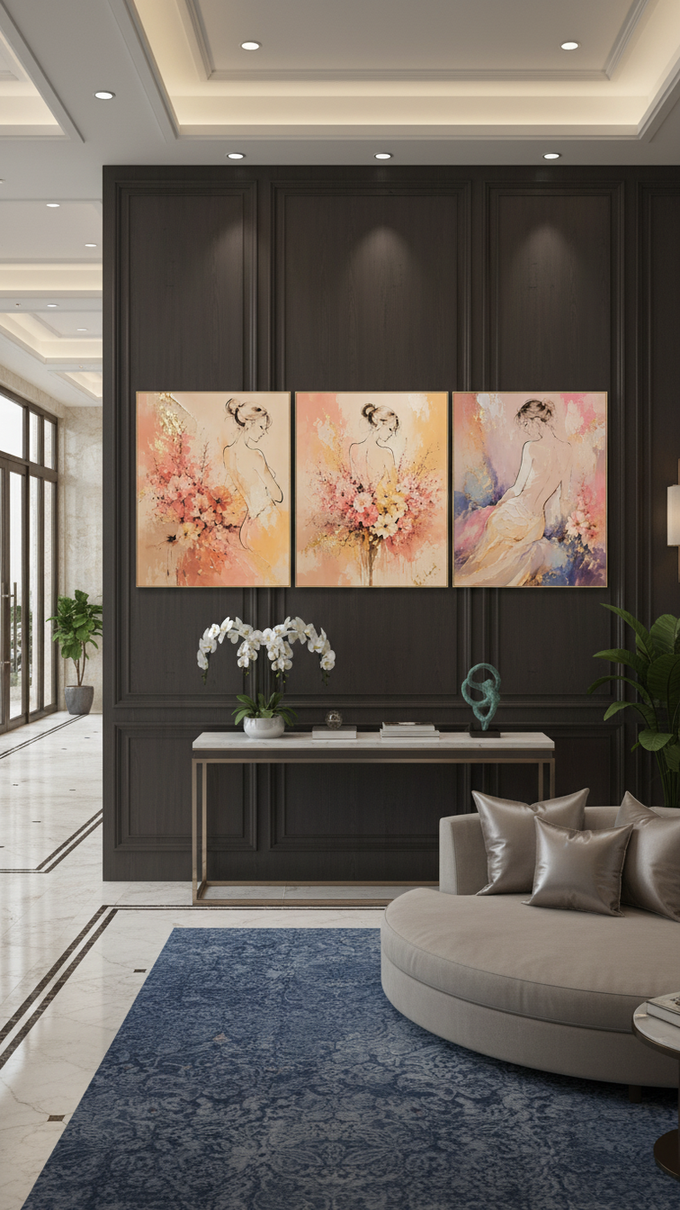 Bộ 3 tranh treo tường nghệ thuật cô gái quyến rũ cho khách sạn – vẻ đẹp sang trọng và điểm nhấn đầy cảm xúc
