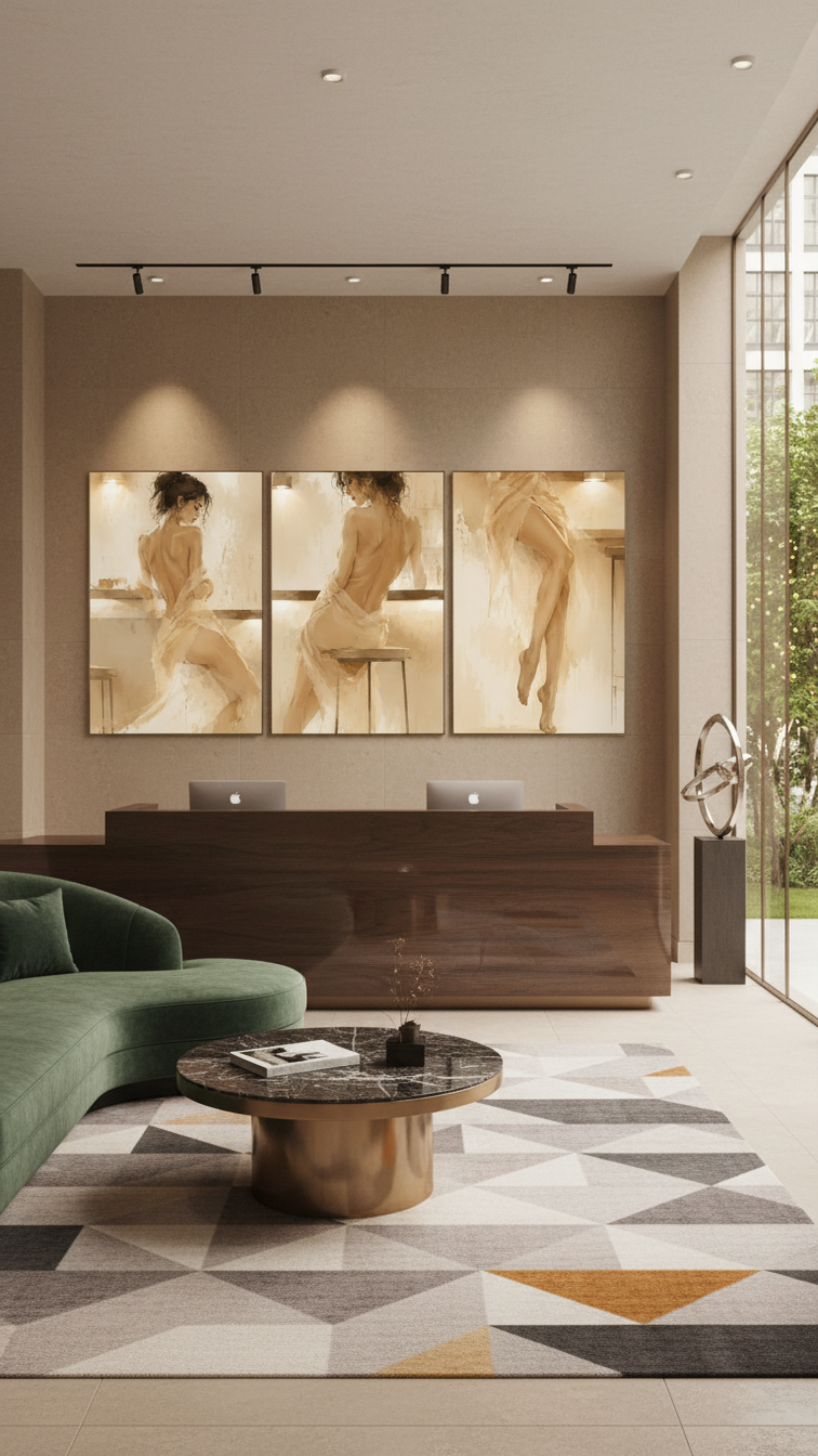 Bộ 3 tranh treo tường nghệ thuật cô gái quyến rũ cho khách sạn – vẻ đẹp sang trọng và điểm nhấn đầy cảm xúc