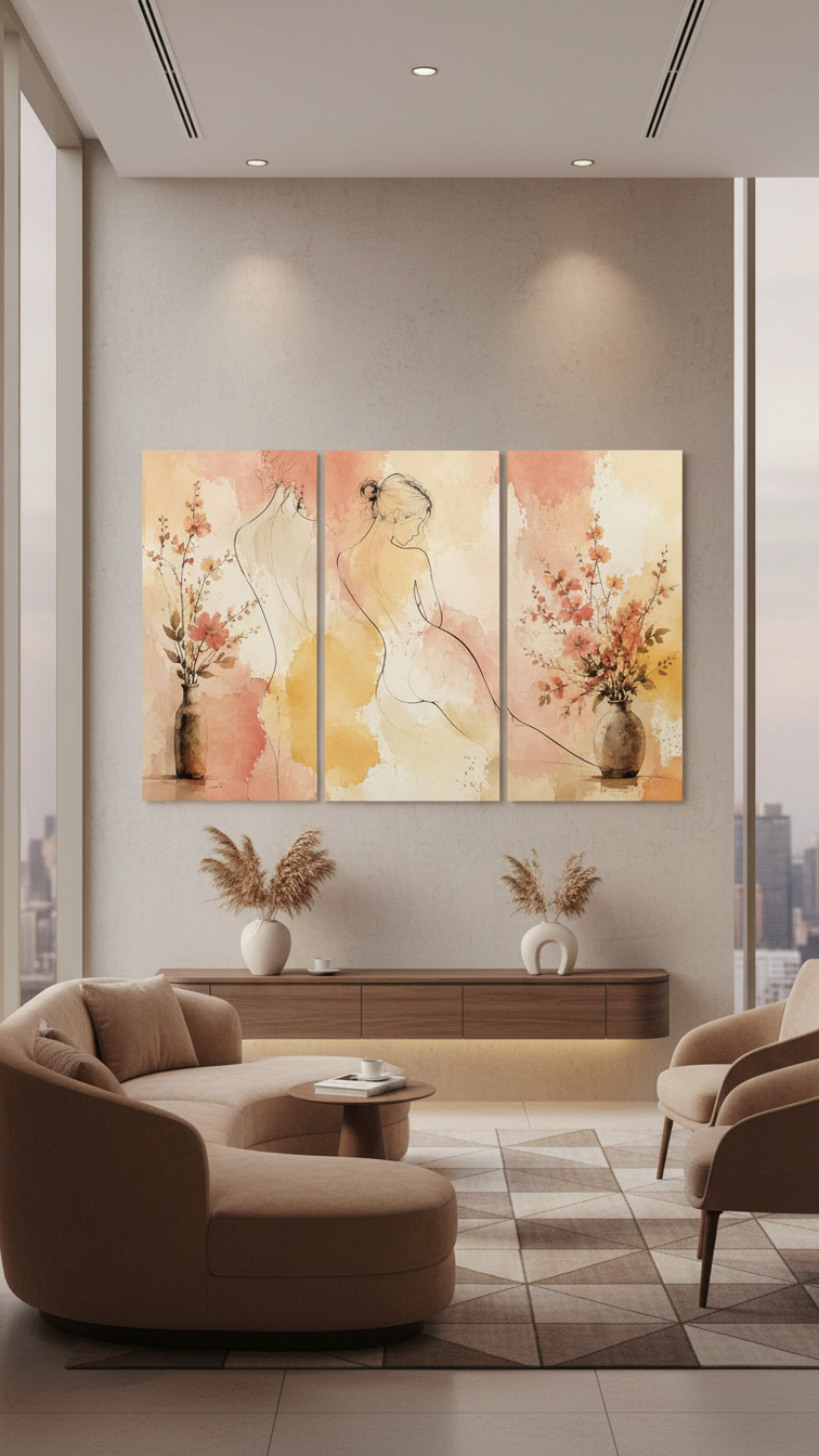 Bộ 3 tranh treo tường nghệ thuật cô gái quyến rũ cho khách sạn – vẻ đẹp sang trọng và điểm nhấn đầy cảm xúc
