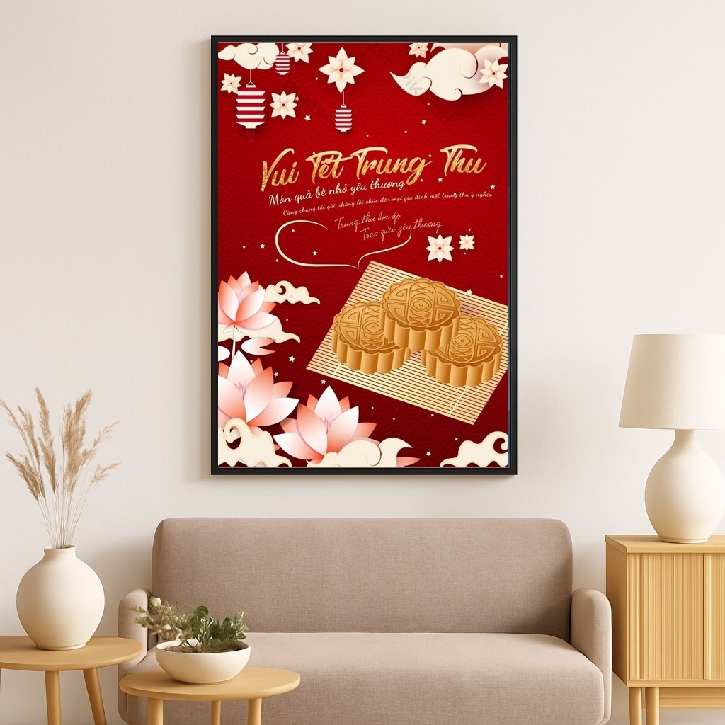 Tranh canvas decor ngày tết Trung Thu SNY38 - Tranh vui tết trung thu khung cảnh gia đình ấm cúng