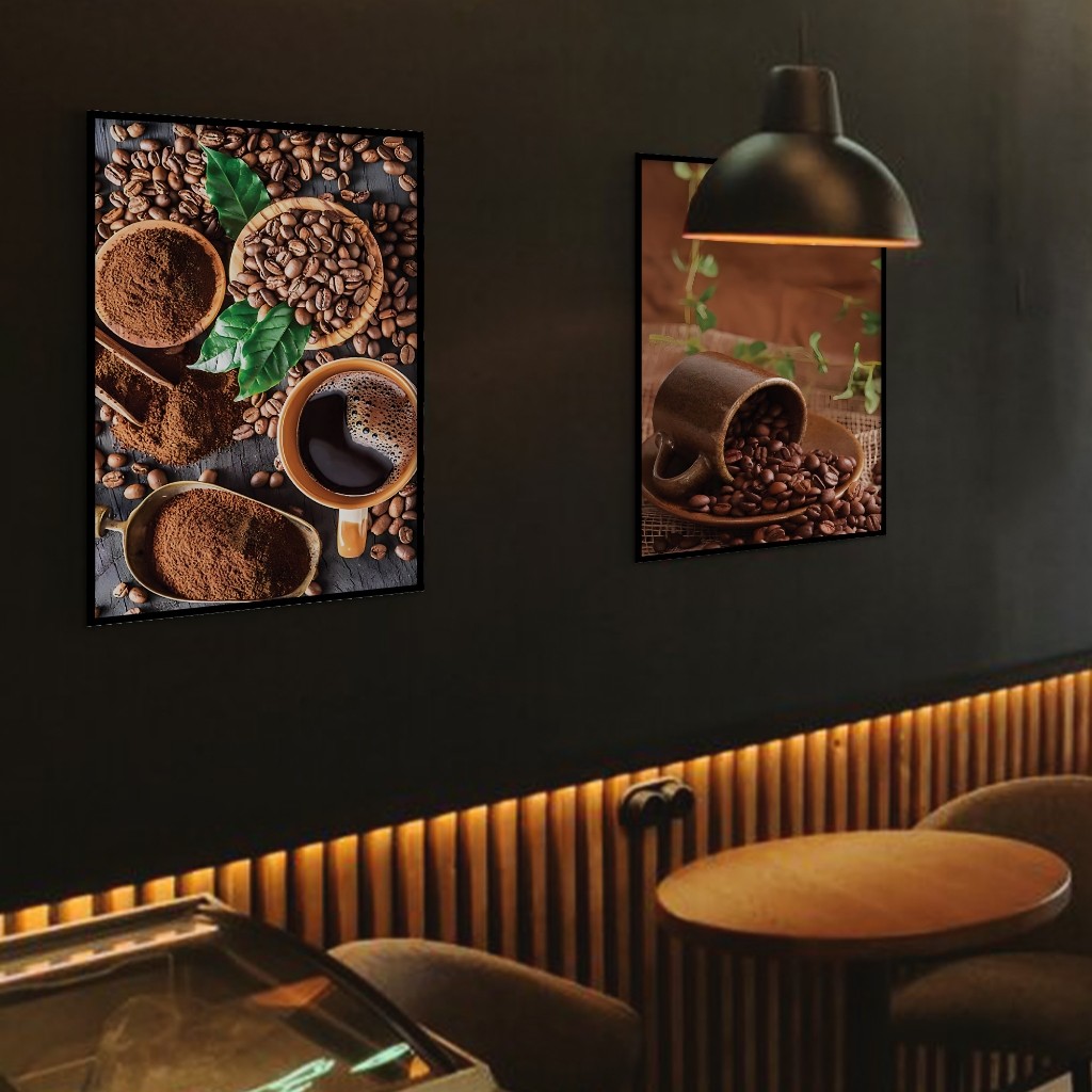Tranh tường chủ đề cà phê cổ điển, khung gỗ, trang trí quán cà phê và phòng ngủ