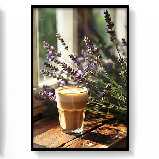 Tranh tường chủ đề cà phê cổ điển, khung gỗ, trang trí quán cà phê và phòng ngủ