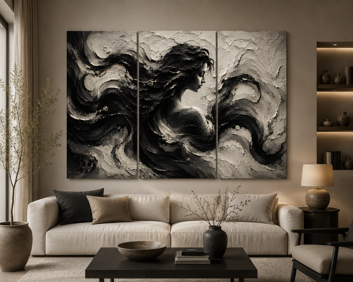 Bộ Tranh Canvas 3 Tấm Thiếu Nữ Nghệ Thuật Hiện Đại（Không khung）