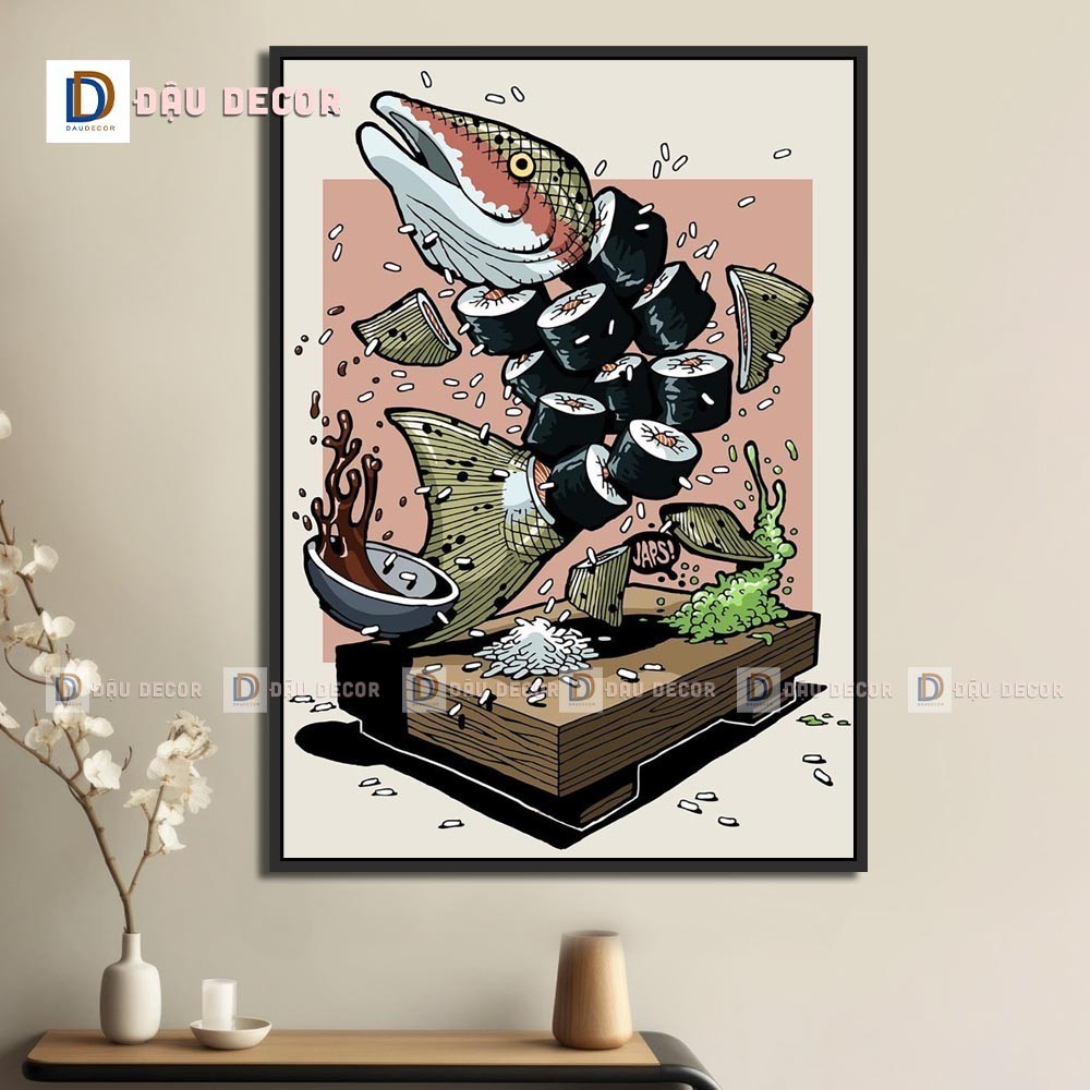 Tranh Canvas treo tường trang trí nhà hàng phong cách Nhật bản,tranh trang trí nhà hàng susi.Tranh trang trí phòng khách