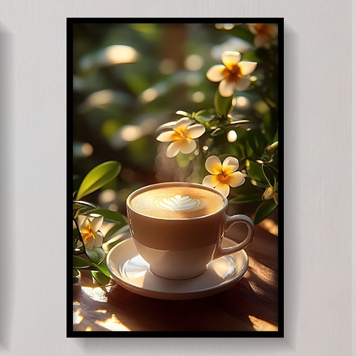 Tranh tường chủ đề cà phê cổ điển, khung gỗ, trang trí quán cà phê và phòng ngủ