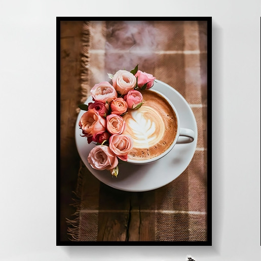 Tranh tường chủ đề cà phê cổ điển, khung gỗ, trang trí quán cà phê và phòng ngủ