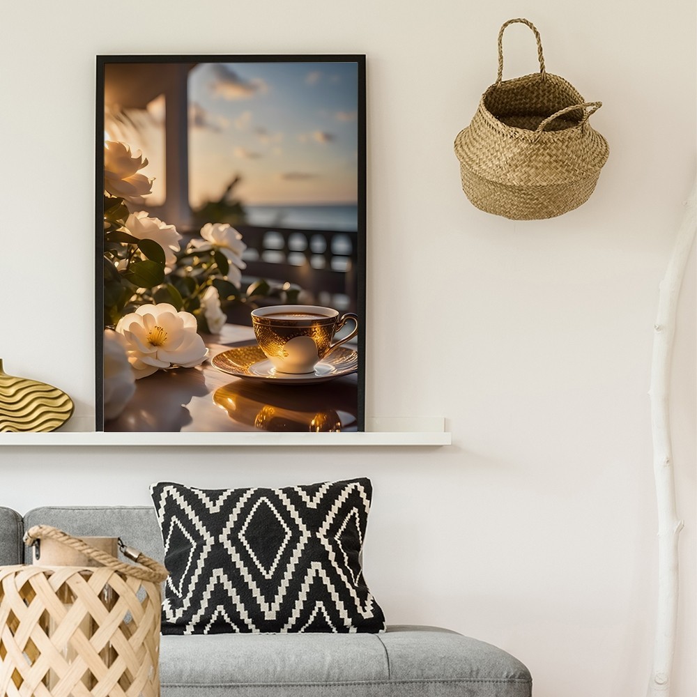 Tranh tường chủ đề cà phê cổ điển, khung gỗ, trang trí quán cà phê và phòng ngủ