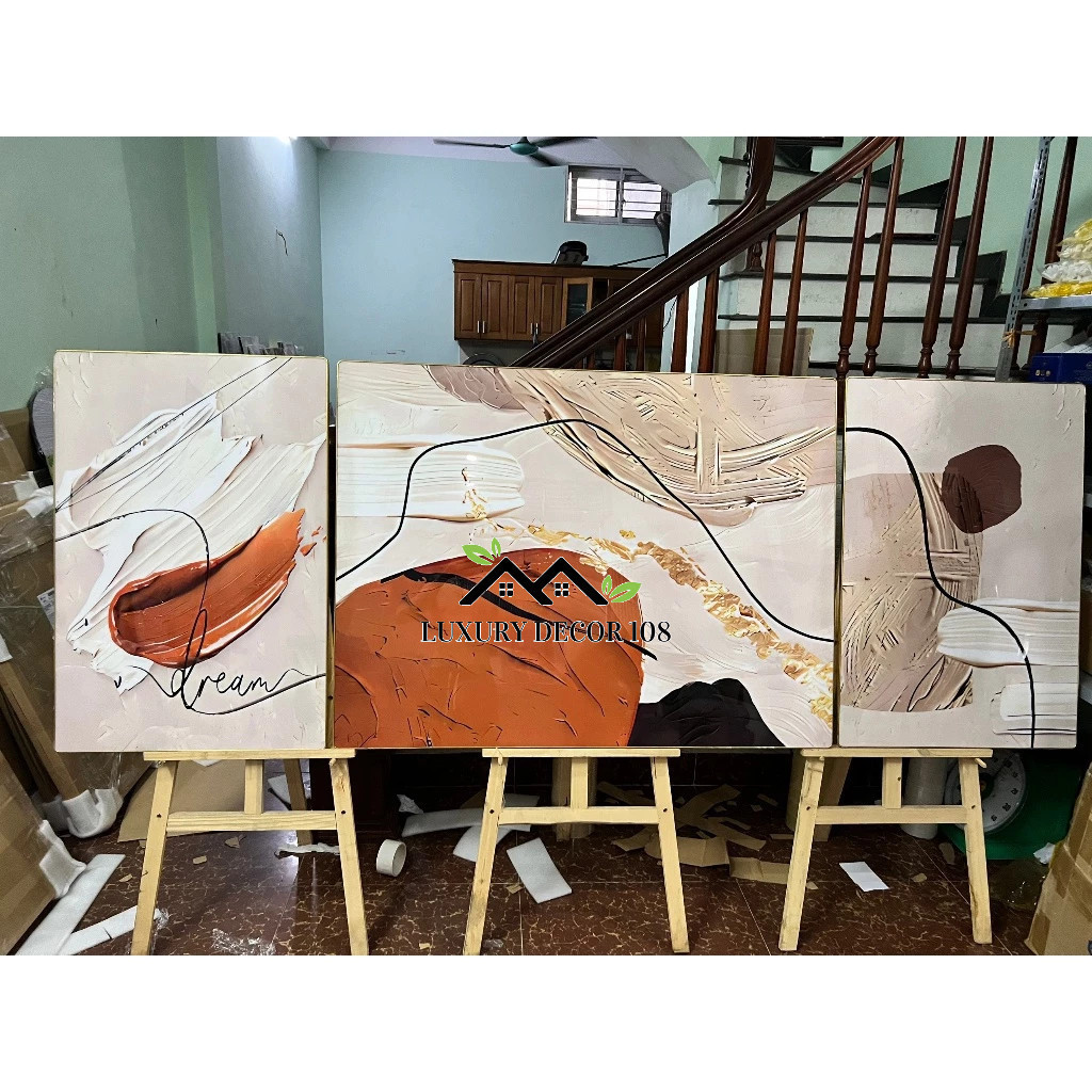 Bộ 3 Tranh Tráng Gương " Trườu Tượng Hiện Đại" In UV5D Cao Cấp. Trang Trí Nhà Cửa