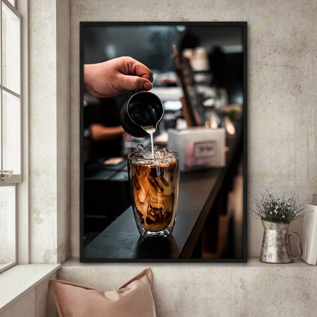 Tranh tường chủ đề cà phê cổ điển, khung gỗ, trang trí quán cà phê và phòng ngủ