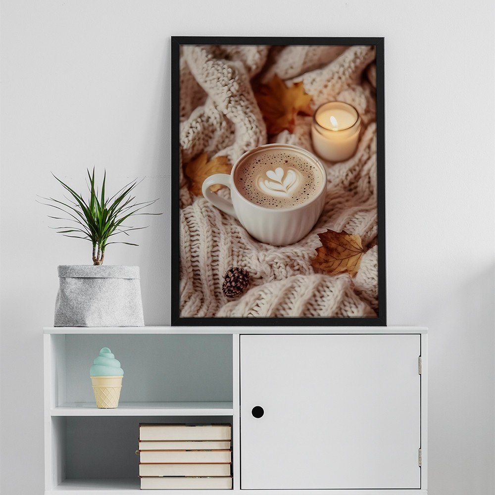 Tranh tường chủ đề cà phê cổ điển, khung gỗ, trang trí quán cà phê và phòng ngủ