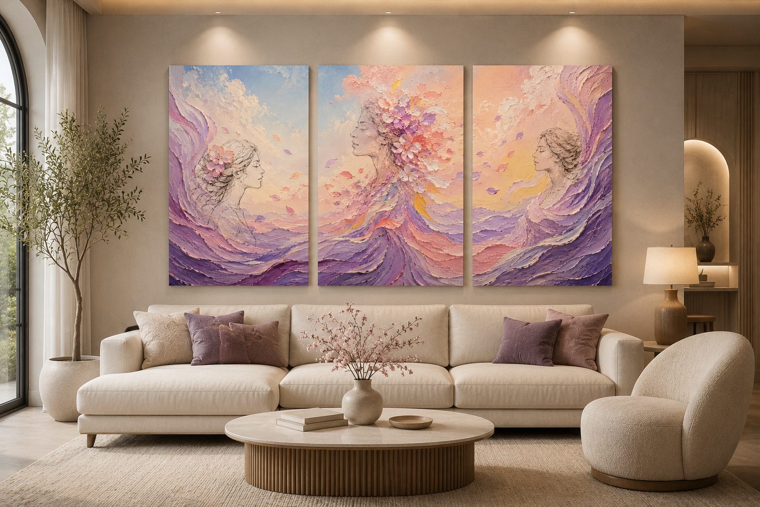 Bộ Tranh Canvas 3 Tấm Thiếu Nữ Nghệ Thuật Hiện Đại（Không khung）