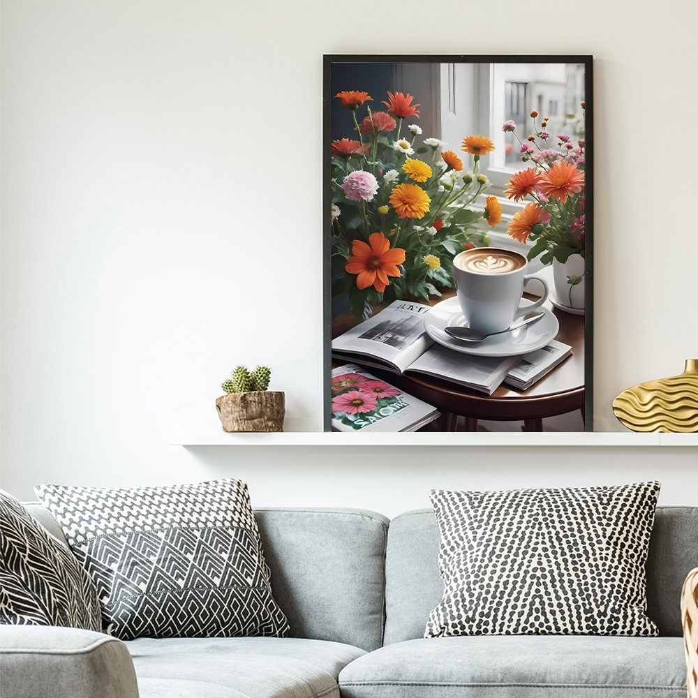 Tranh tường chủ đề cà phê cổ điển, khung gỗ, trang trí quán cà phê và phòng ngủ