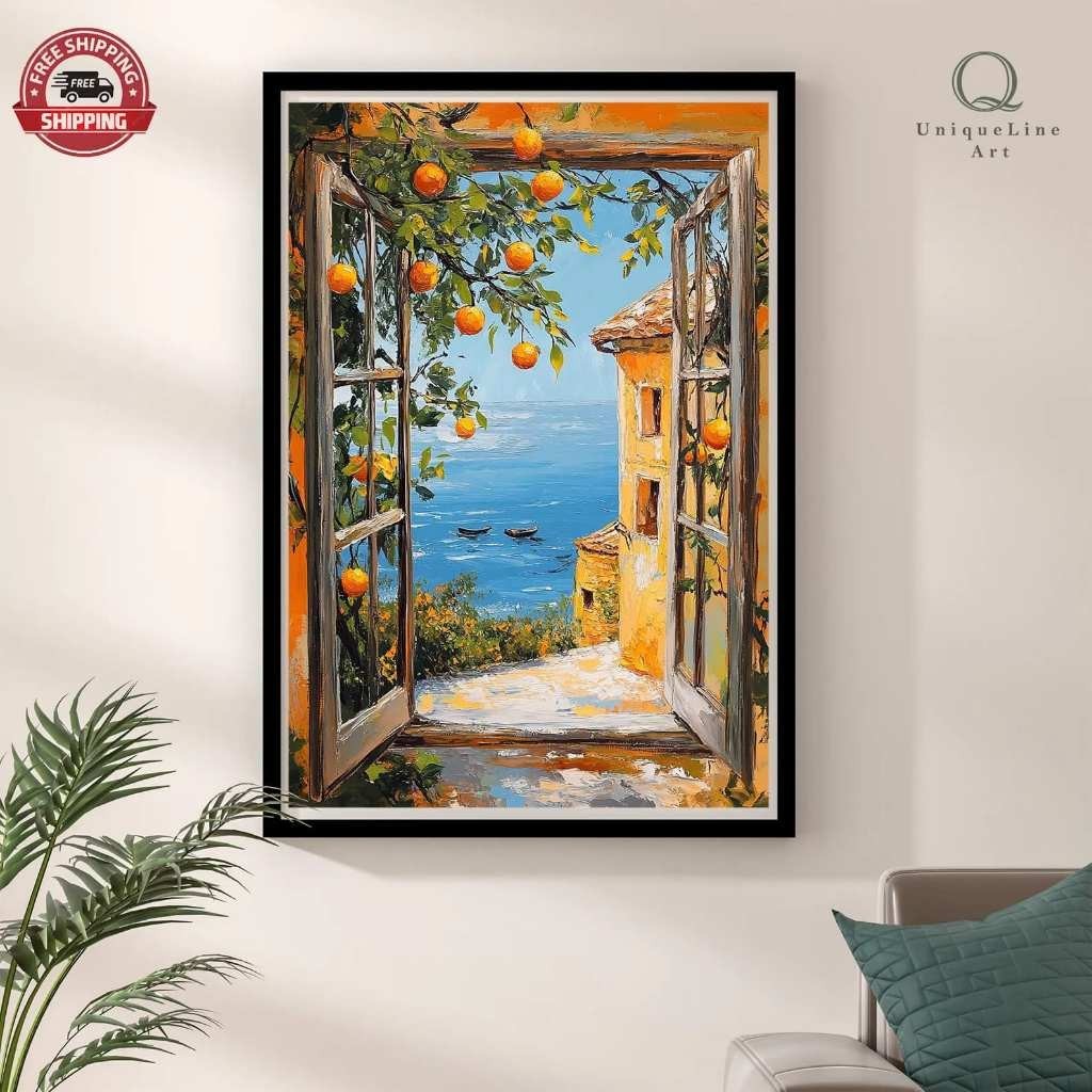 Tranh cửa sổ tranh canvas phong cảnh SNY16 - Tranh trang trí treo phòng ngủ, phòng khách