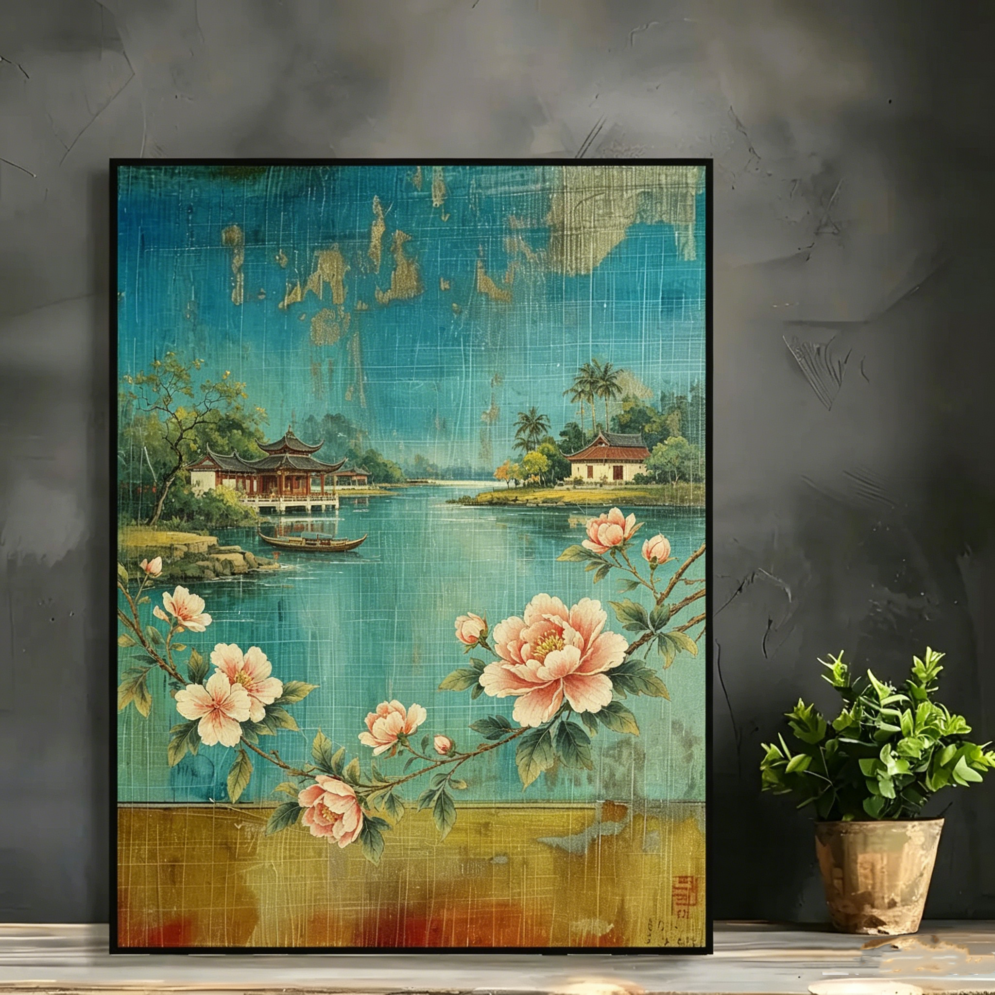 Tranh treo tường trang trí phòng khách, quán cà phê, shop | Tranh phong cảnh cổ điển Việt Nam