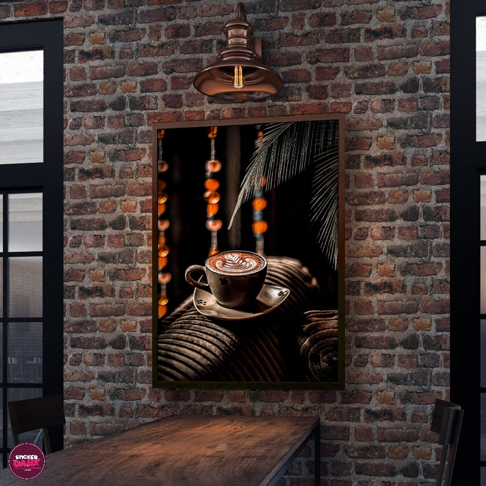 Tranh tường chủ đề cà phê cổ điển, khung gỗ, trang trí quán cà phê và phòng ngủ