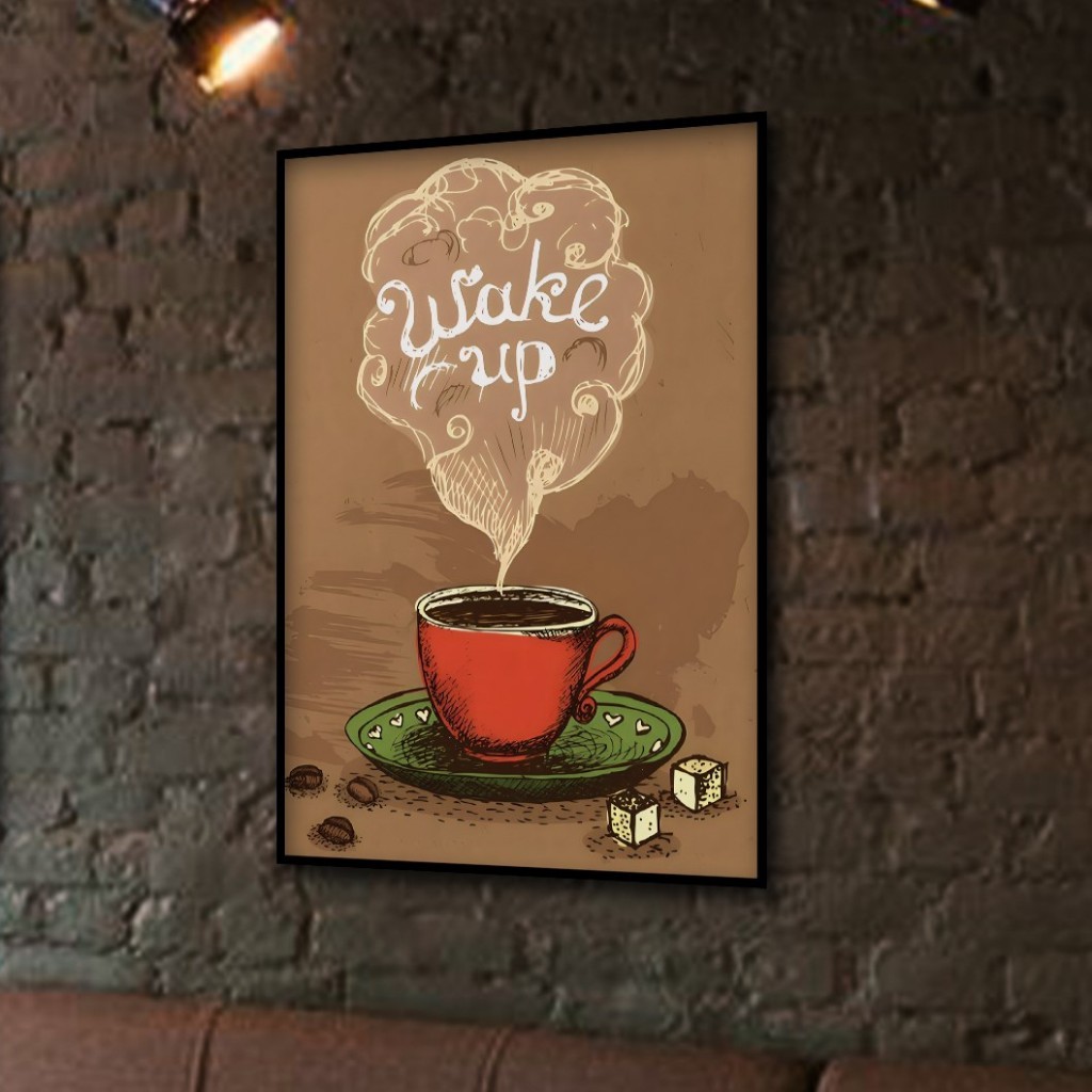 Tranh tường chủ đề cà phê cổ điển, khung gỗ, trang trí quán cà phê và phòng ngủ