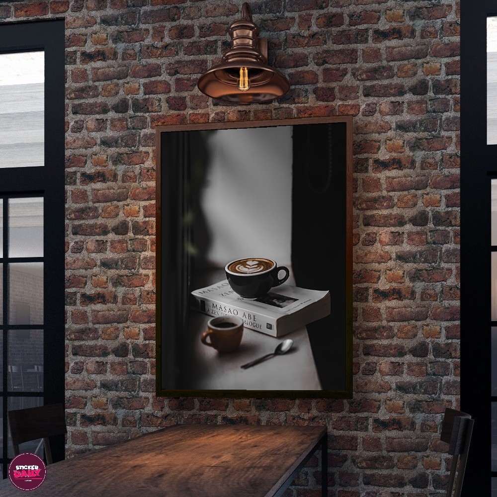 Tranh tường chủ đề cà phê cổ điển, khung gỗ, trang trí quán cà phê và phòng ngủ