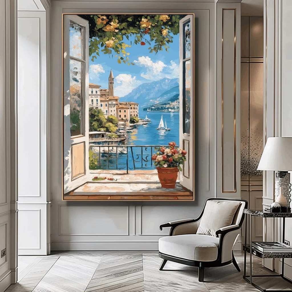 Tranh cửa sổ tranh canvas phong cảnh SNY16 - Tranh trang trí treo phòng ngủ, phòng khách