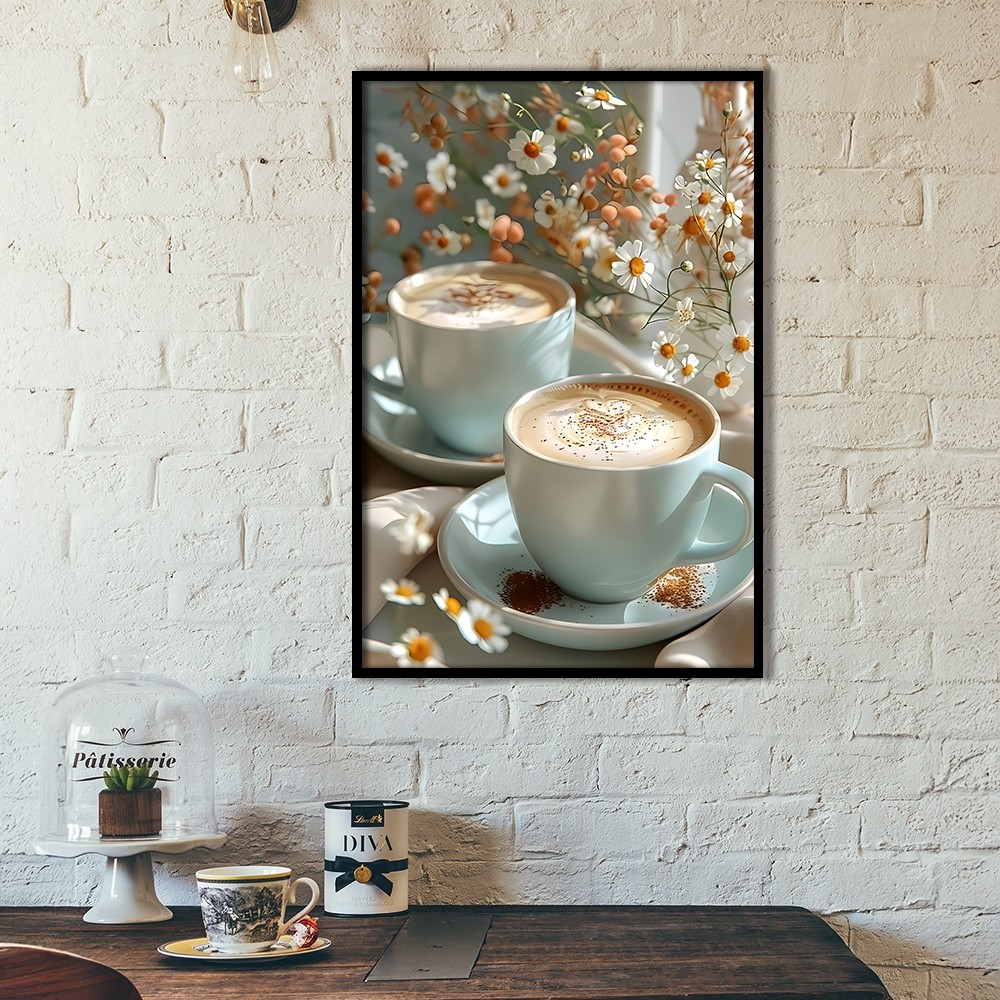 Tranh tường chủ đề cà phê cổ điển, khung gỗ, trang trí quán cà phê và phòng ngủ