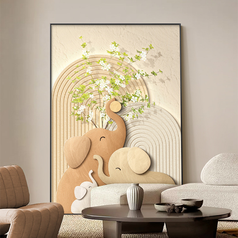 Tranh Decor Gia Đình Voi Nghệ Thuật Tối Giản Treo Tường Phòng Khách – Biểu Tượng Gắn Bó Yêu Thương60x80cm