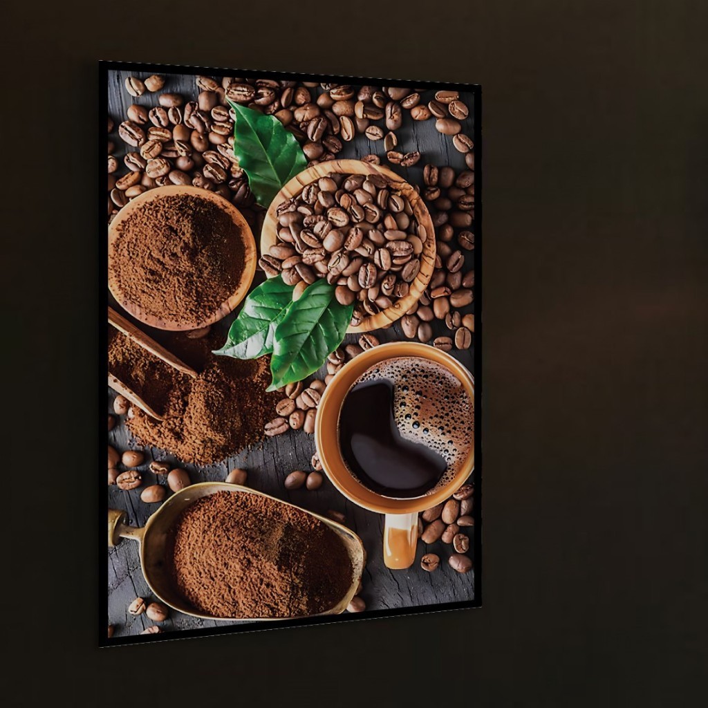 Tranh tường chủ đề cà phê cổ điển, khung gỗ, trang trí quán cà phê và phòng ngủ