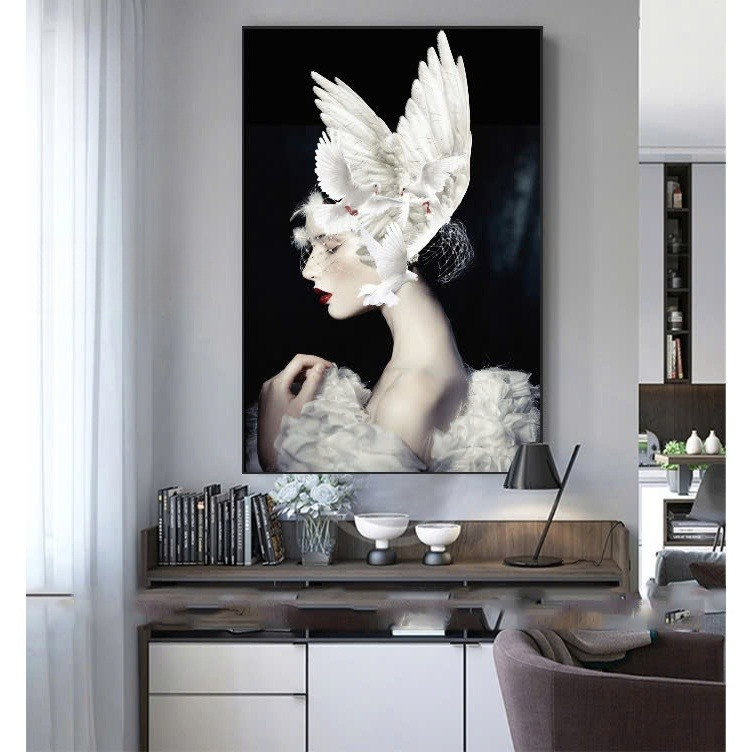 Tranh canvas CÔ GÁI HOA HỒNG TRỪU TƯỢNG trang trí nội thấtTranh trang trí phòng khách