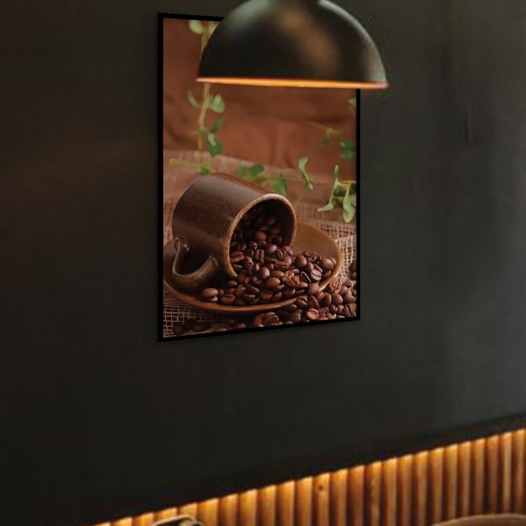 Tranh tường chủ đề cà phê cổ điển, khung gỗ, trang trí quán cà phê và phòng ngủ