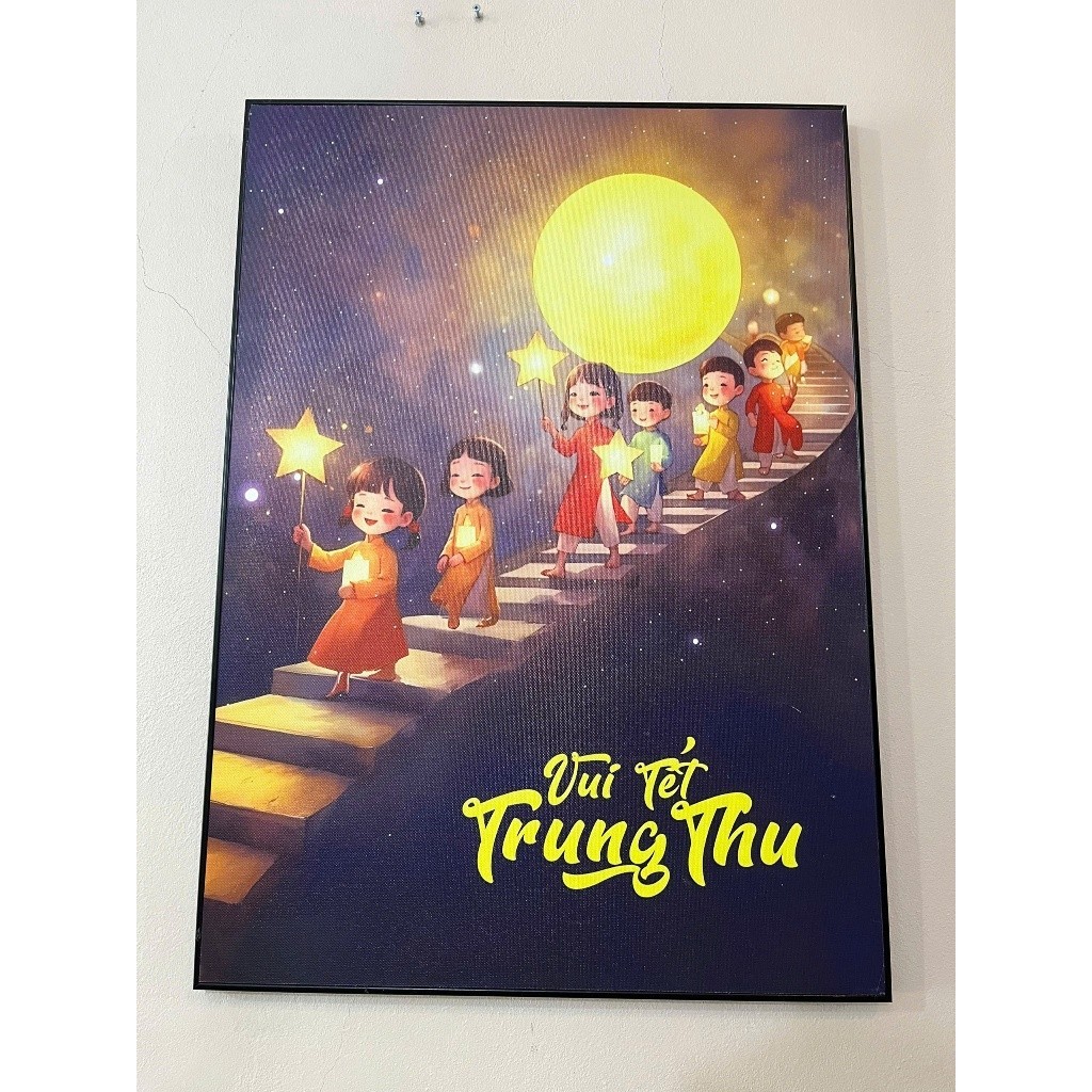 Tranh canvas decor ngày tết Trung Thu SNY38 - Tranh vui tết trung thu khung cảnh gia đình ấm cúng