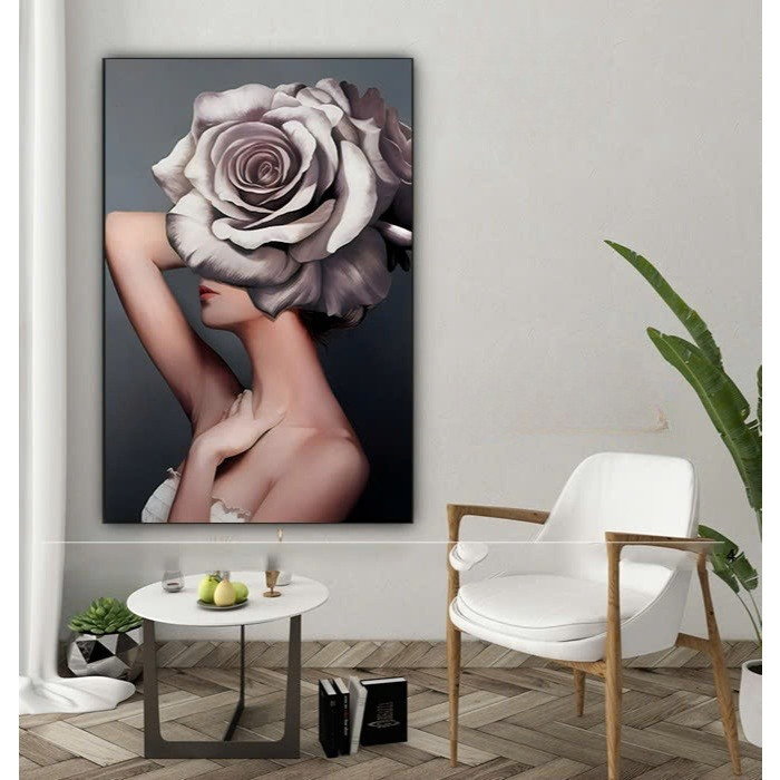 Tranh canvas CÔ GÁI HOA HỒNG TRỪU TƯỢNG trang trí nội thấtTranh trang trí phòng khách