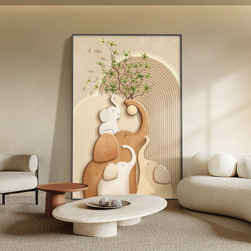 Tranh Decor Gia Đình Voi Nghệ Thuật Tối Giản Treo Tường Phòng Khách – Biểu Tượng Gắn Bó Yêu Thương60x80cm