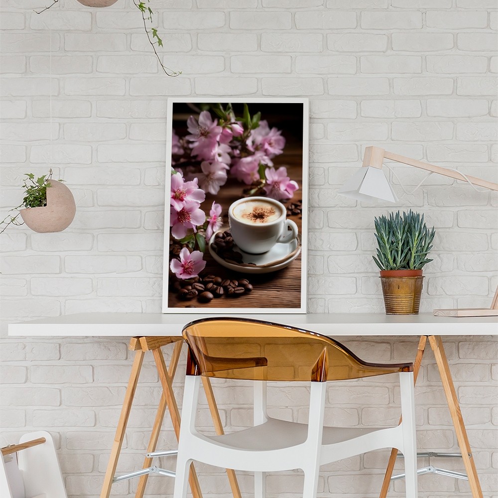 Tranh tường chủ đề cà phê cổ điển, khung gỗ, trang trí quán cà phê và phòng ngủ