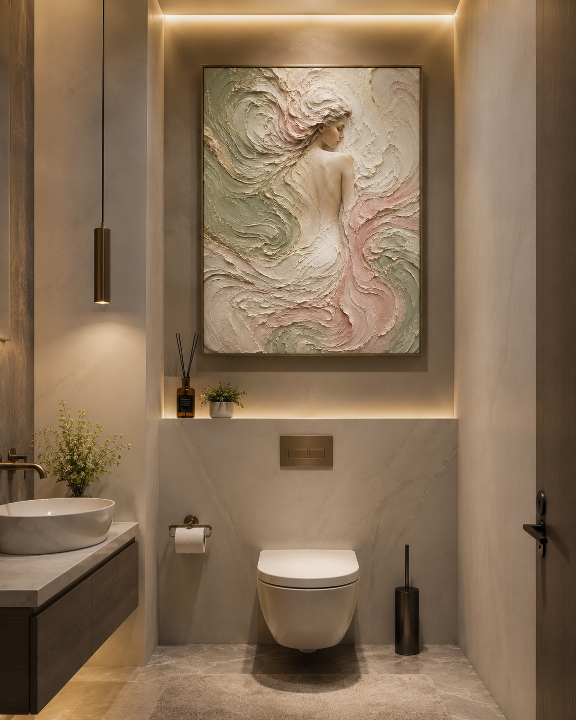 Tranh Canvas Nghệ Thuật Cô Gái Và Hoa Lá Tông Tối Trang Trí Phòng Khách