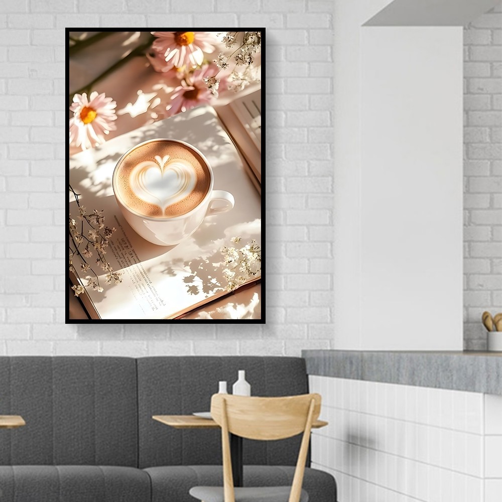 Tranh tường chủ đề cà phê cổ điển, khung gỗ, trang trí quán cà phê và phòng ngủ