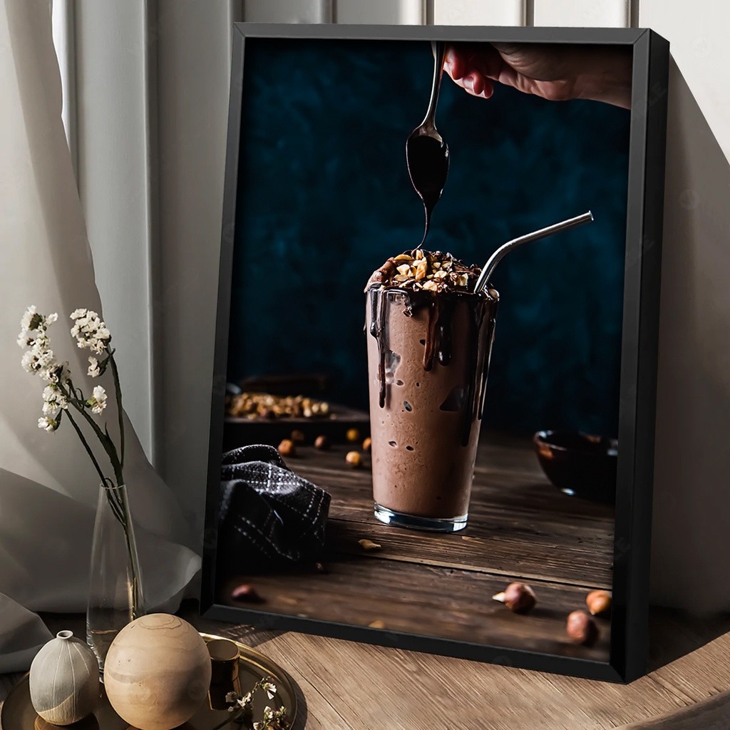 Tranh tường chủ đề cà phê cổ điển, khung gỗ, trang trí quán cà phê và phòng ngủ